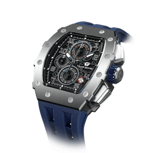 TSAR BOMBA Men's Affordable Luxury Quartz Watch | Silver Blue | Tonneau Case | Seiko Quartz Movement | 5ATM Waterproof Silicone Strap | Elemental TB8204Q