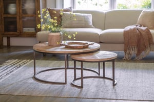 nkuku Aasha Carved Mango Wood & Iron Nesting Coffee Tables Set Of 2 | Tables | Natural