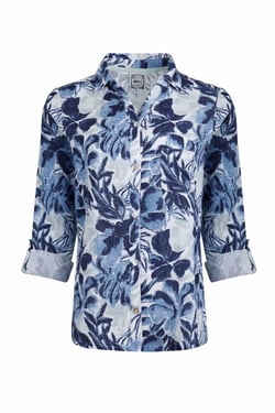 Weird Fish Syona Organic Cotton Double Cloth Printed Shirt Estate blue Size 10