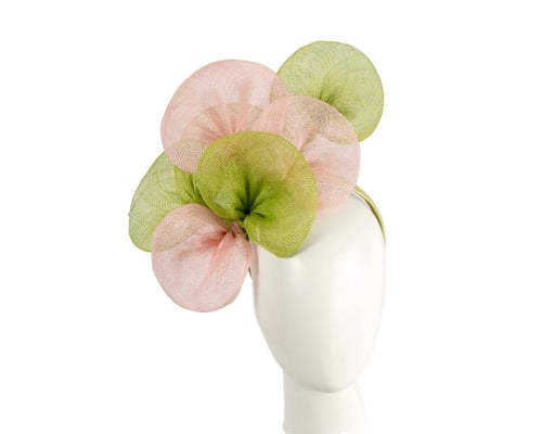 Large lime and pink sinamay flower fascinator by Max Alexander
