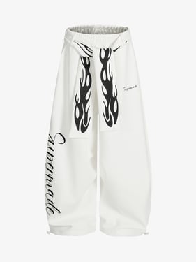 High Street Flame Print Baggy Sweatpants - White / XL