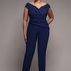Goddiva Plus Bardot Scuba Romper - Navy Blue