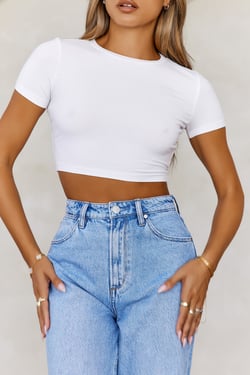 BASE The Baby Tee Ribbed Crop Top White