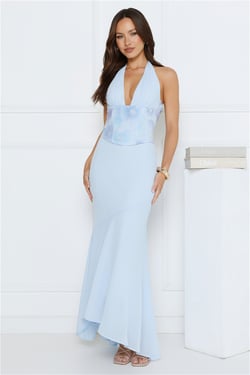 Silver Lining Love Halter Maxi Dress Blue