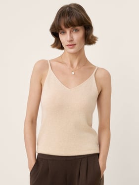100% Mongolian Cashmere Versatile V-Neck Knit Camisole DEBBIE - Beige / L