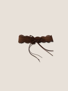 Lace-Trimmed Waist Cincher Belt - Dark Walnut / One Size