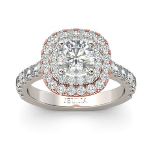 Jeulia Classic Halo Two Tone Round Cut Sterling Silver Ring
