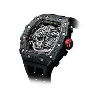 TSAR BOMBA Men's Automatic Watch | Carbon Fiber Luxury Skeleton Wristwatch | Black | Elemental TB8208CF | Tonneau Mechanical Watch | Sapphire Glass | 50M Waterproof Sport Watch | Gift for Men