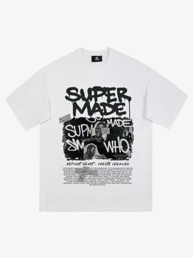 Streetwear Graffiti Character Collage Graphic T-Shirt - White / XXL