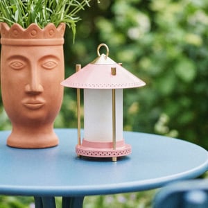 Smaller Stefan rechargeable lantern in Blush by the Novogratz