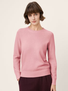 100% Mongolian Cashmere Seamless Ribbed Trims Crewneck Sweater TAWNY - Pastel Pink / XXL