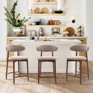 COLAMY ARLA Upholstered Wooden Scandi Minimalist Bar Stool - Camel (Pre-order) / Set of 3
