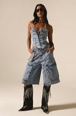 AKIRA Lana Denim Jort | Light Blue | Size Small