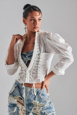AKIRA Dakota Laceup Button Down Blouse | Size 1X