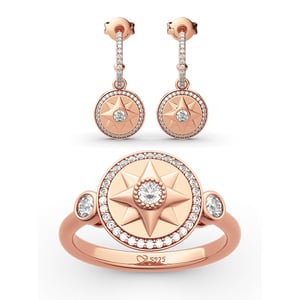 Jeulia "Compass Monogram" Round Cut Sterling Silver Jewelry Set