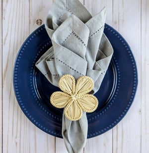 Daisy Handwoven Iraca Napkin Ring - Solid Color (one solid color) / Marigold