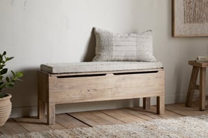 nkuku Teni Reclaimed Wood Storage Bench With Upholstered Linen Cushion | Seating | Natural | 50 x 50 cm