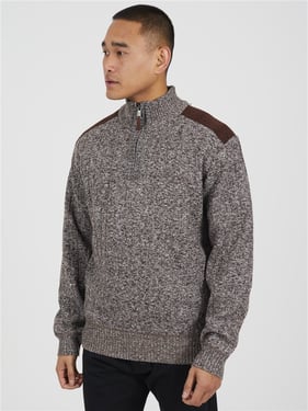 Brave Soul 1/4 Zip Knit Sweater - Brown - M