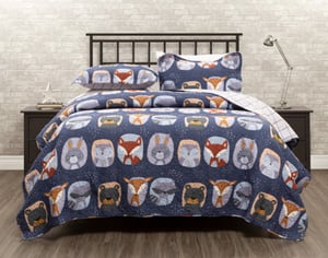 QE Home Forest Friends Cotton Quilt Set, Scenic, Blue, Queen