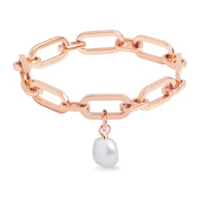 Link Chain Bracelet and Baroque Pearl Charm Rose Gold Set