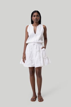 Tiered embroidered short dress - Coconut White / 2XL