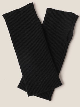 100% Cashmere Fingerless Knit Gloves - Black / One Size