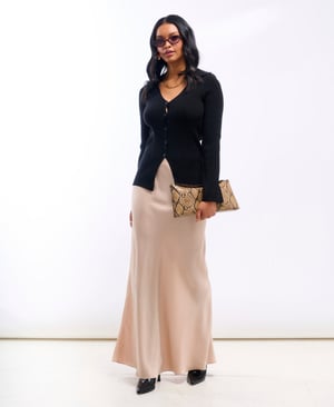 Champagne Satin Maxi Slip Skirt - 18