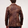 Peace' Laser Printed Brown Leather Jacket