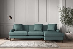 nkuku Deni Large Right Hand Chaise Sofa | Make To Order | Recycled Cotton Teal | Recycled Cotton Airforce