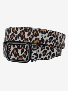 Animal-Print Faux Leather Belt - Leopard / 125cm