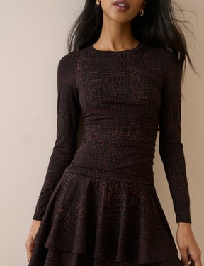 Brown Snake Print Long Sleeve Yuki Mini Dress