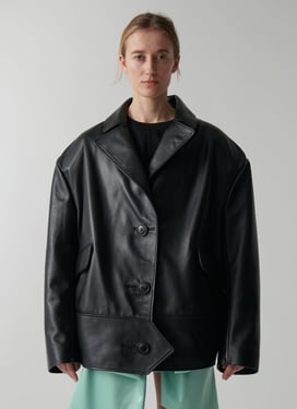 LEATHER OVERCOAT - L