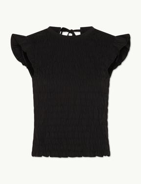 Black Shirred Tie Back Top