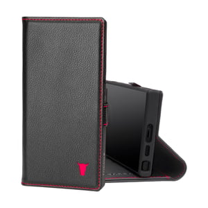 Galaxy S23 Ultra Leather Case (with stand function) - Black with Red Detail