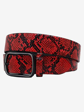 Animal-Print Faux Leather Belt - Red / 125cm