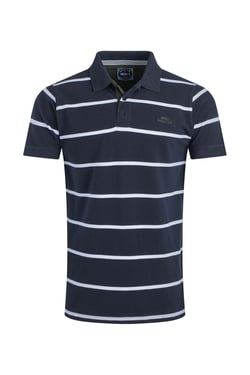 Weird Fish Fabian Organic Cotton Striped Pique Polo Midnight Size S