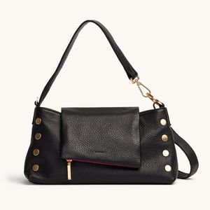 Hammitt VIP Satchel Black Brushed Gold Red Zip