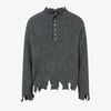 Knitted Distressed Diamond Pattern Raw Edge Sweater - Dark Gray / M