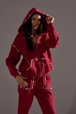 AKIRA Cozy Holiday Pearl Sweatshirt | Burgundy | Size 1X