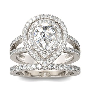 Jeulia Double Halo Pear Cut Sterling Silver Ring Set