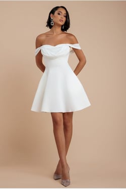 Goddiva Sparkle Chiffon Cowl Bardot Skater Mini Dress - Cream