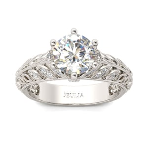 Jeulia Milgrain Leaf Round Cut Sterling Silver Ring
