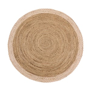 Jute Border Rug Natural White - 150cm Circle