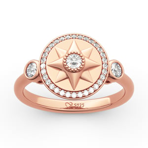 Jeulia "Compass Monogram" Round Cut Sterling Silver Ring