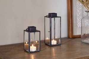 nkuku Sia Mini Table Lantern | Candles Holders & Lanterns | Large | Black
