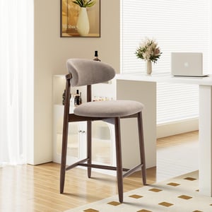 COLAMY ARLA Upholstered Wooden Scandi Minimalist Bar Stool - Camel (Pre-order) / Set of 1
