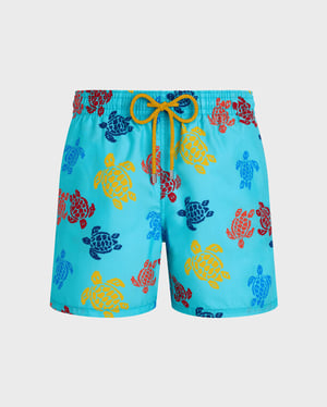Vilebrequin - Men Swim Shorts Ronde Des Tortues Tricot - Vilebrequin X Falke - Swimwear - Moorea - Blue - Size XXL