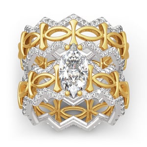 Jeulia "Be Your Queen" Two Tone Marquise Cut Sterling Silver Ring Set