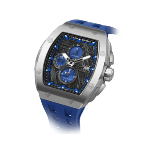 TSAR BOMBA Men's Quartz Chronograph Watch | Silver Blue | Stainless Steel Bezel & Case, Tonneau Luxury Design, 316L Stainless Steel, Sapphire Crystal, 5ATM Waterproof