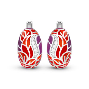 Jeulia "Flourishing Leaves" Multicolored Enamel Sterling Silver Hoop Earrings